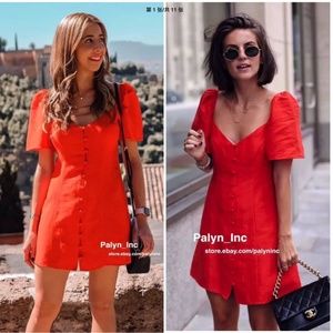 NWT ZARA RED DRESS WITH PUFF SLEEVE LINEN 4437/078